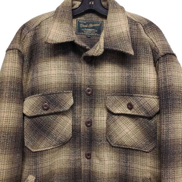 Vintage DASH CLASSICS Jacket Mens Large Beige Plaid Flannel Shacket Quilted Hunt - Picture 2 of 11